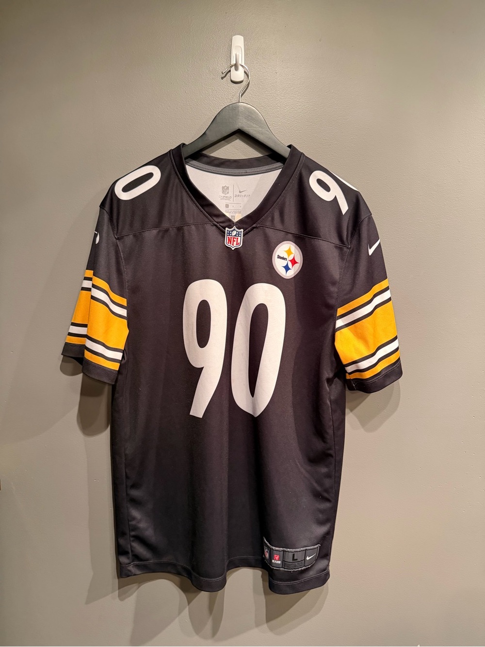 Nike TJ Watt #90 Pittsburgh Steelers Jersey Mens Large Black NFL On Field L